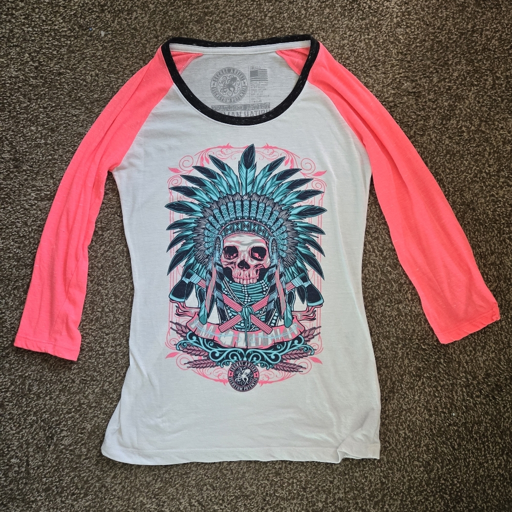 Tribal Skull Graphic Raglan Tee